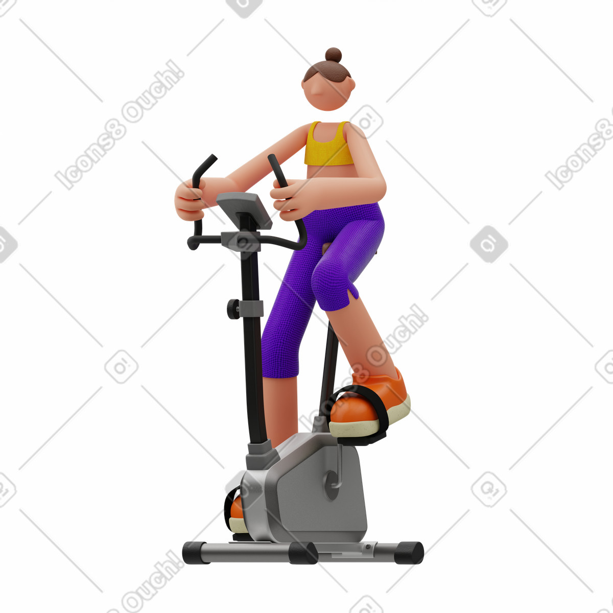 Illustration animée Femme faisant du vélo stationnaire dans le style 3D Rondi à télécharger aux formats GIF, Lottie (JSON), AE