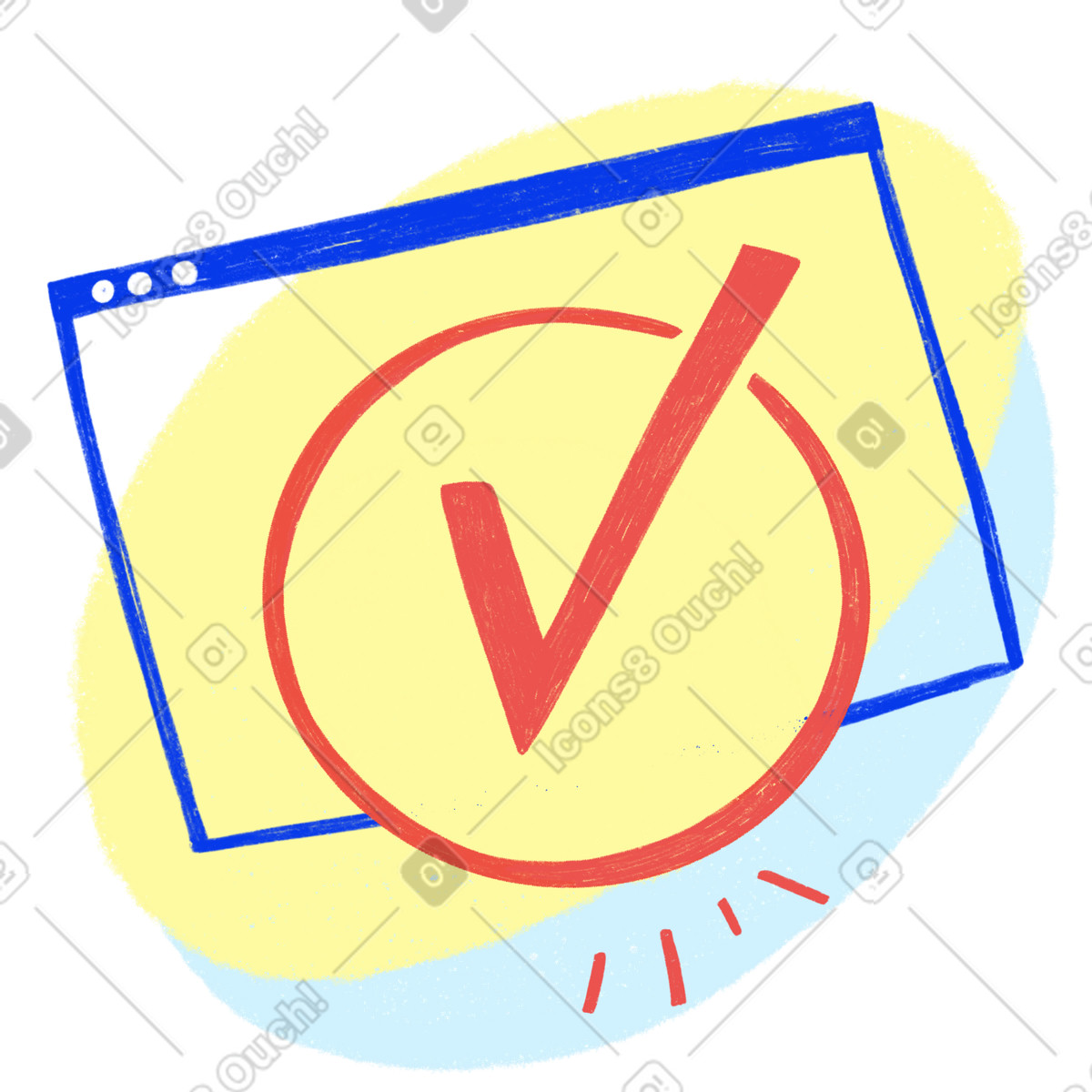 Checkmark on the background of browser window as a sign made illustration in Biro style download in PNG, SVG