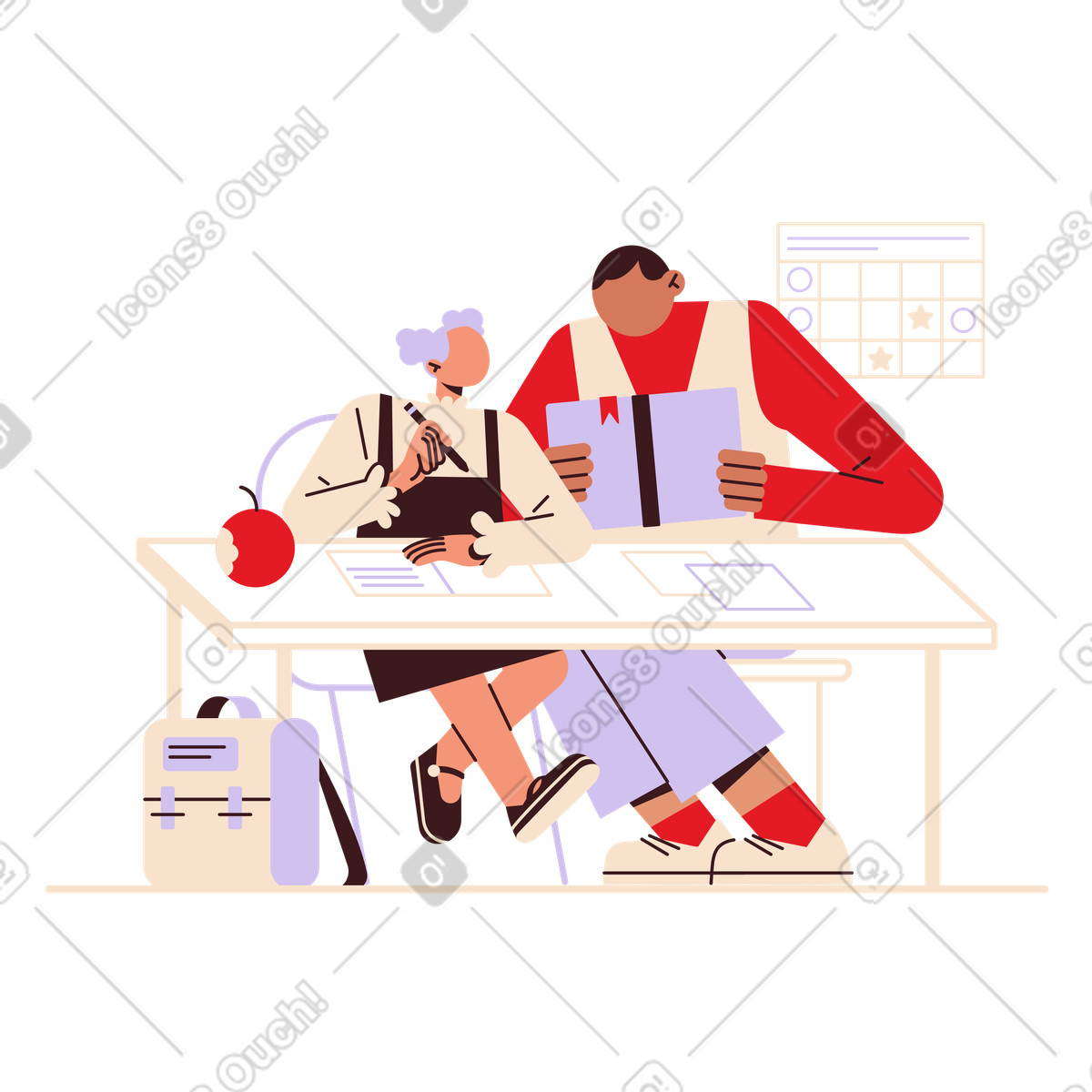 Parent and child do homework together illustration in Folks style download in PNG, SVG