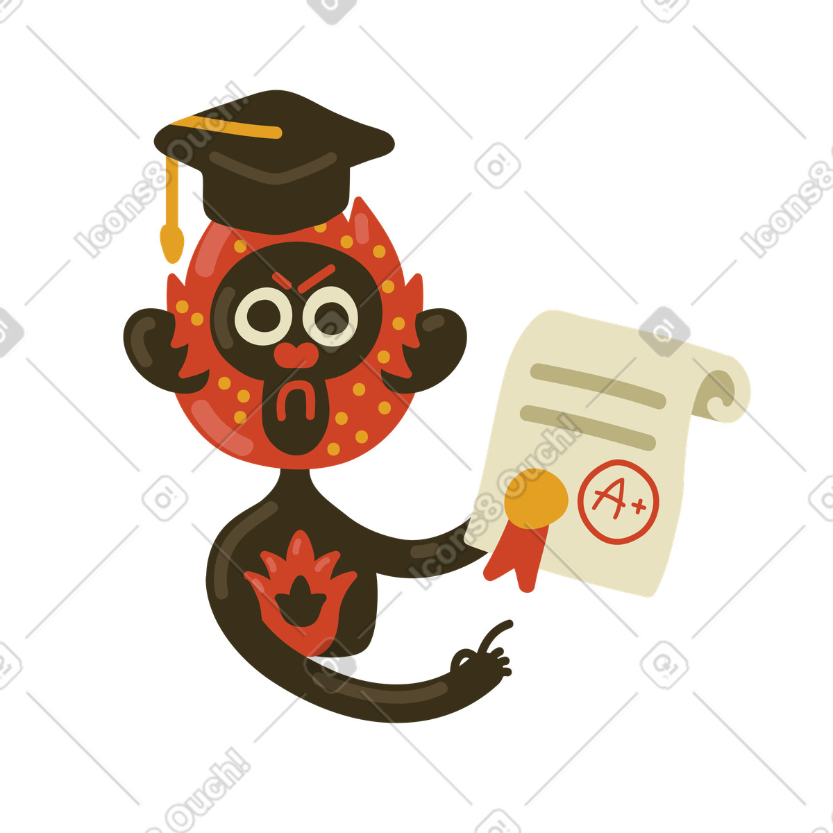 Arabica スタイルの 卒業式の帽子をかぶって低い点数の答案を持ってイライラしている学生 のイラストをPNG、SVG形式でダウンロード