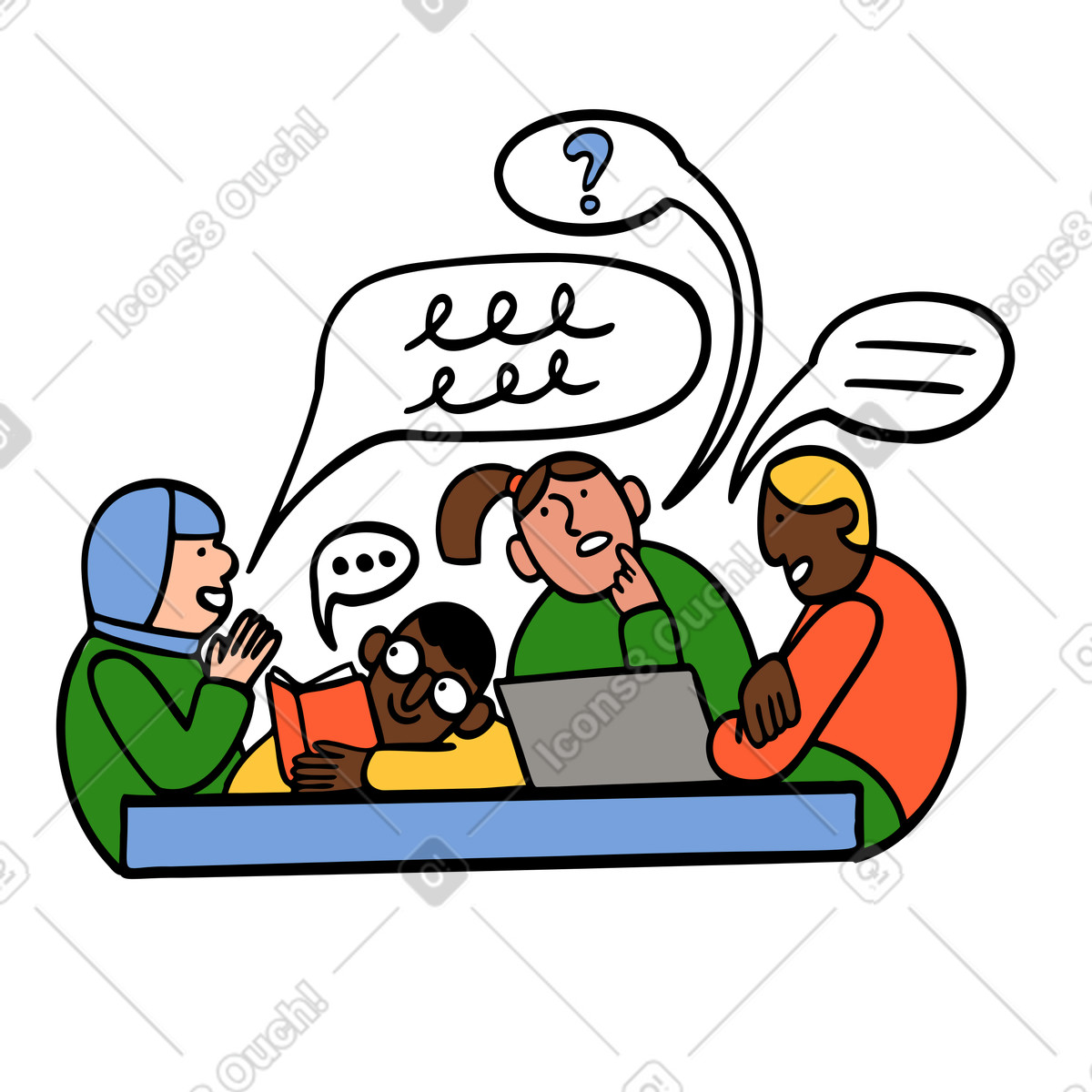 People networking and studying at the table illustration in PNG, SVG