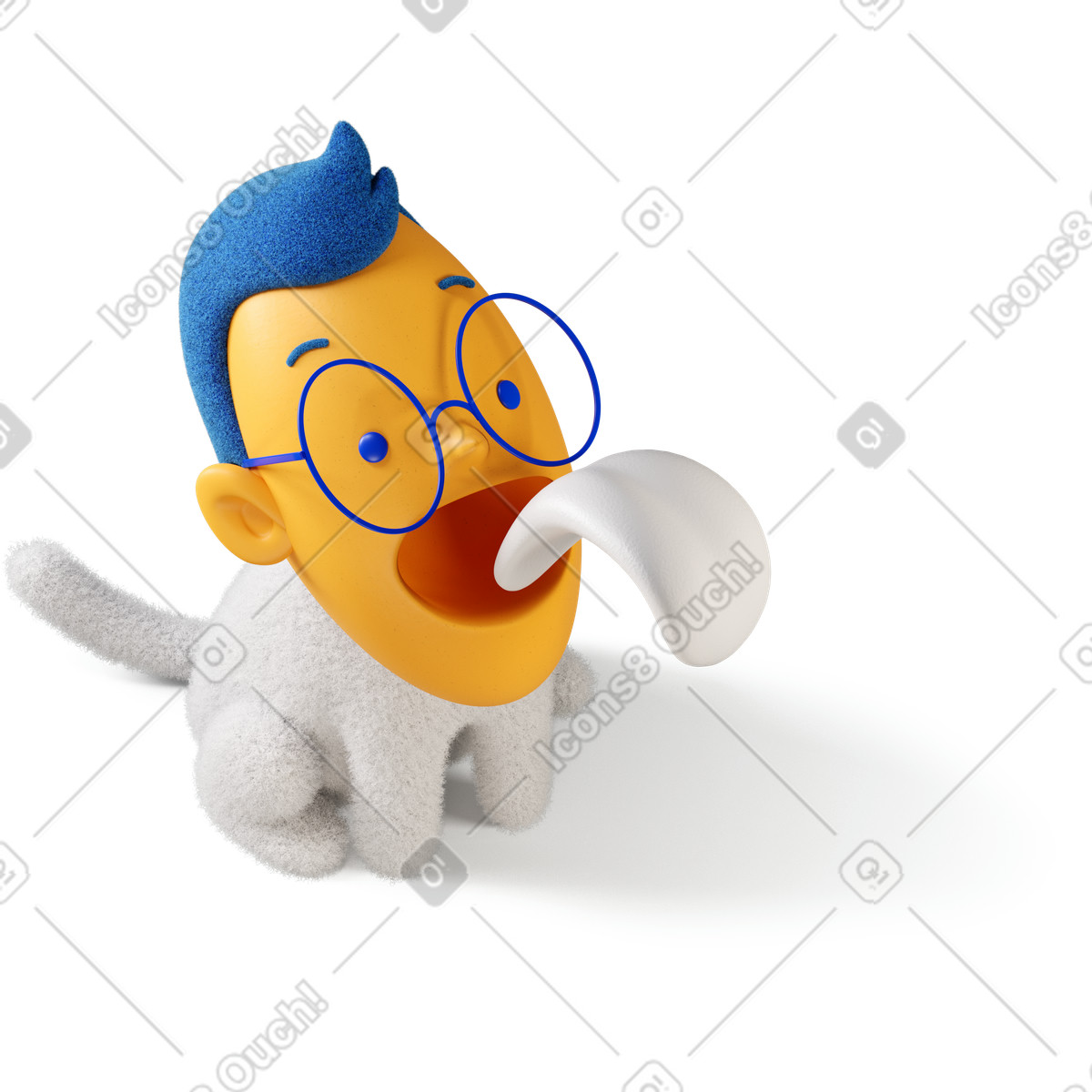 Ilustração de Vista superior três quartos um menino com a língua fora olhando para direita em no estilo 3D Buddy baixar em PNG, SVG