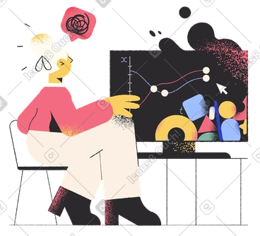 Woman confused by complicated chart PNG, SVG
