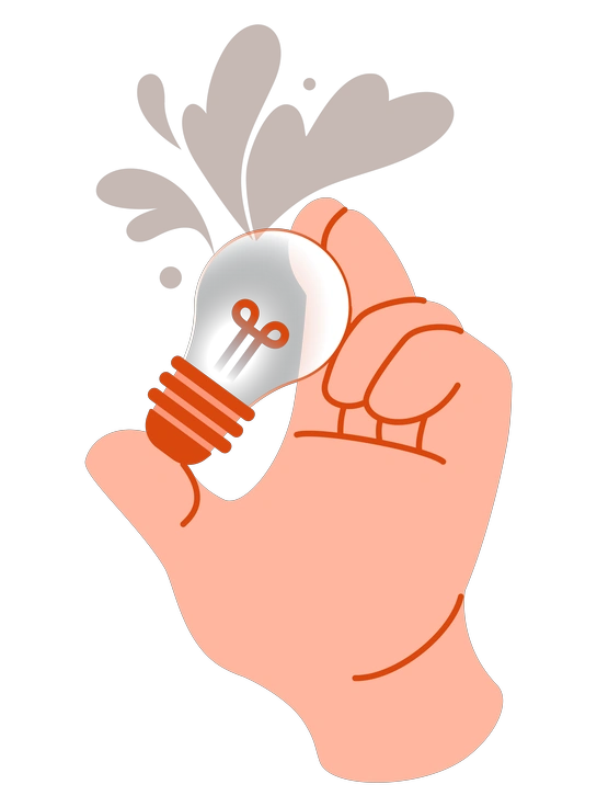A hand holding a light bulb - Orange style illustration