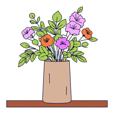 A floral arrangement with freshly cut fynbos flowers in various shades of green, pink, and orange. The flowers are displayed in a rustic, textured vase that has a muted earthy tone. The stems of the fynbos are visible, creating a natural look. The arrangement is placed on a simple wooden table, allowing the colors of the flowers to stand out vividly.