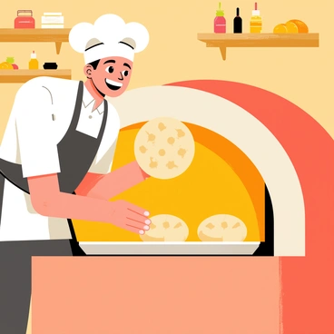 A skilled chef expertly flipping naan in a tandoor oven with a smile.
