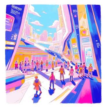 An illustration of the "Overwatch headquarters" shows a large, sleek building with reflective glass panels and dynamic architectural lines. The exterior features large digital screens displaying mission updates and news. Groups of "diverse characters" in futuristic uniforms are moving about, engaged in various activities. Some are interacting with holographic displays, while others are discussing together or inspecting advanced technology. The interior is brightly lit and filled with high-tech gadgets and equipment, adding to the atmosphere of a modern, bustling hub. Various posters and insignia related to Overwatch adorn the walls, emphasizing the organization's mission.