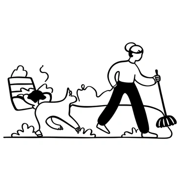 A playful mop with a leash, being taken for a walk by its owner in the park