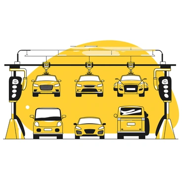 An automated parking garage filled with vehicles. Several cars are being lifted by mechanical arms and positioned into parking spots. The garage interior has a sleek, modern design featuring rows of parking spaces and bright lighting. In the background, a large screen displays the status of available spots. The machines are equipped with robotic components, showcasing their functionality in the process of parking the cars. Different types of cars are visible, each with distinct shapes and sizes.