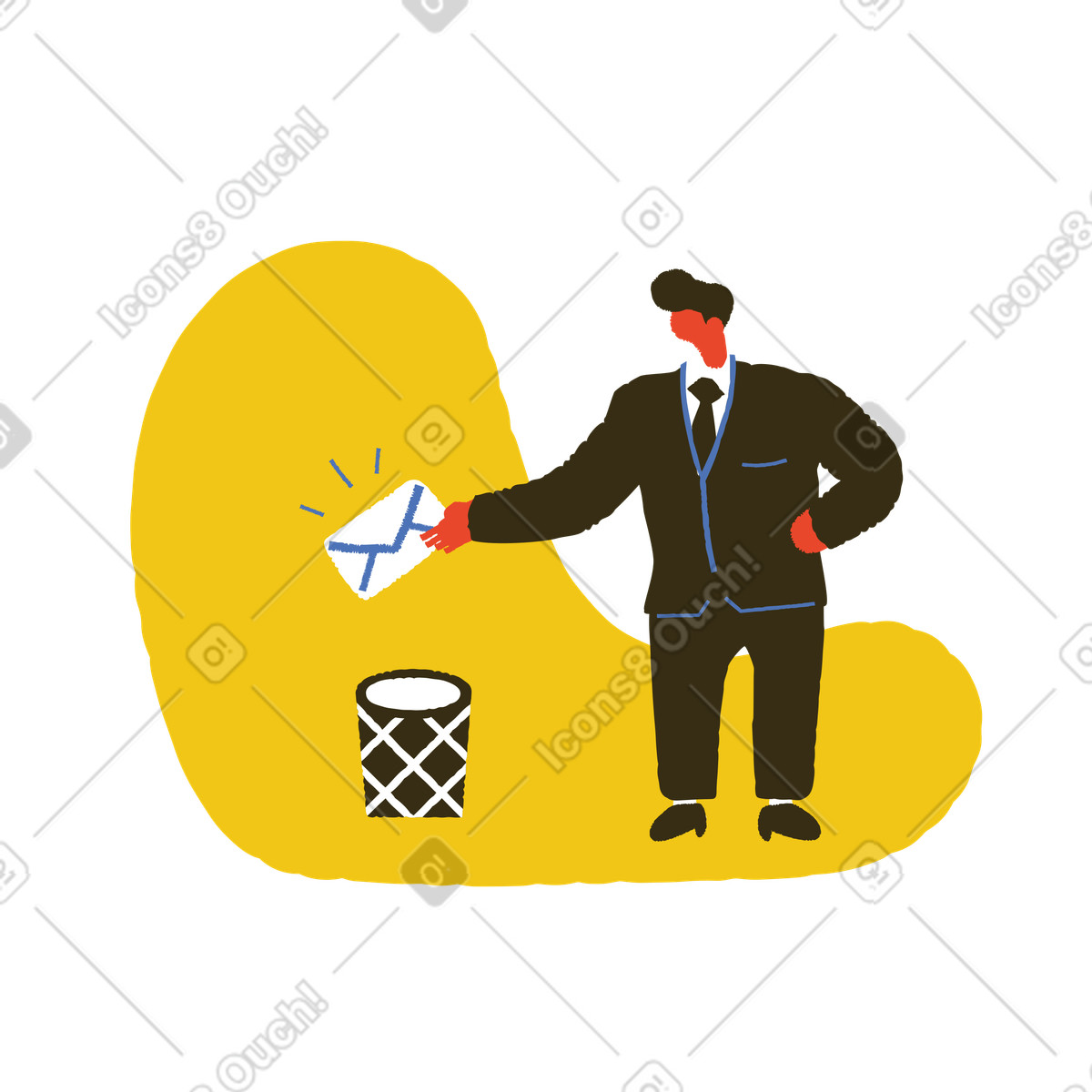 Illustration Homme supprimant une lettre dans le style Bermuda à télécharger aux formats PNG, SVG