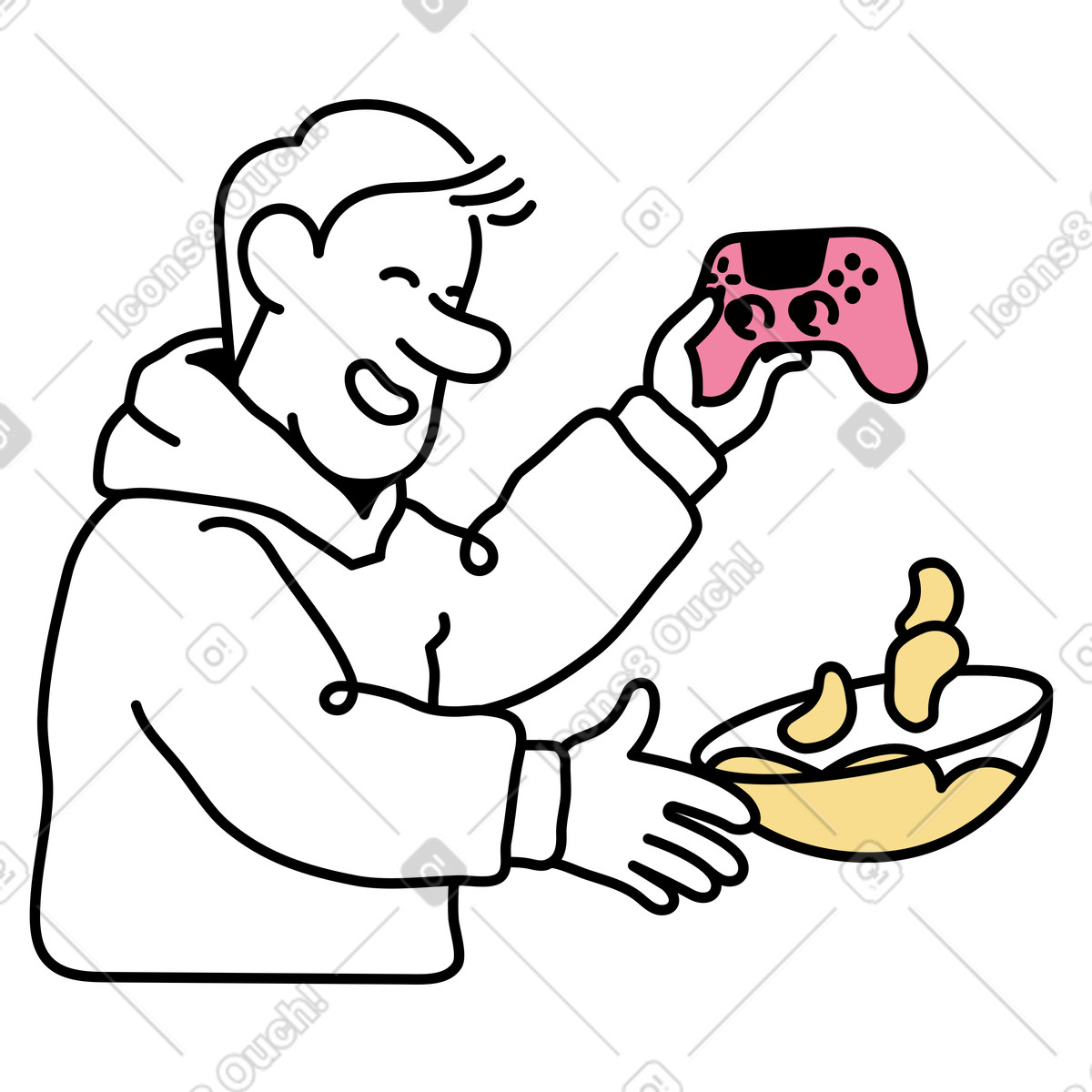 Mann feiert sieg in einem videospiel-Illustration im Notes-Stil als Download PNG, SVG