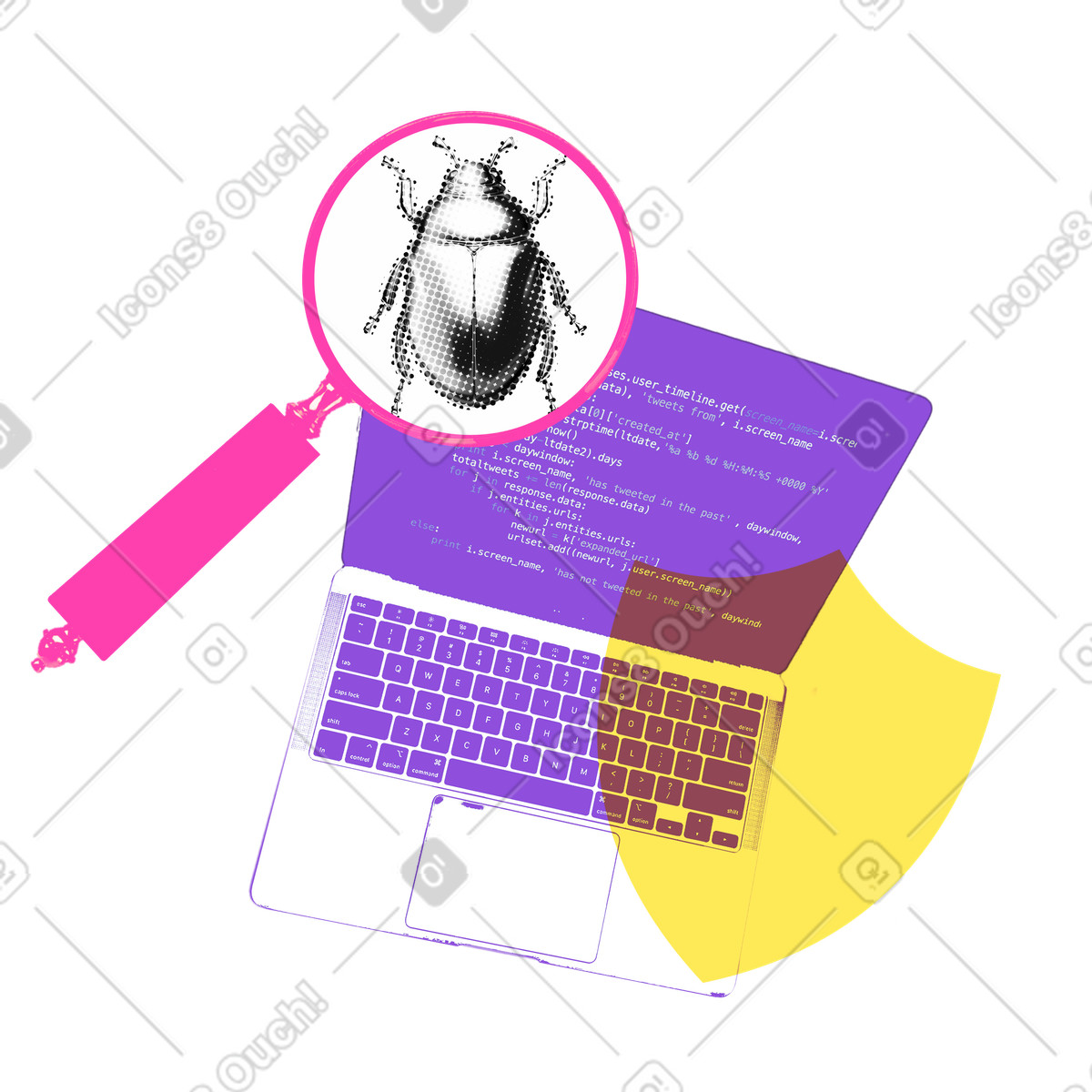 Bug fix on laptop and secure coding illustration in PNG, SVG