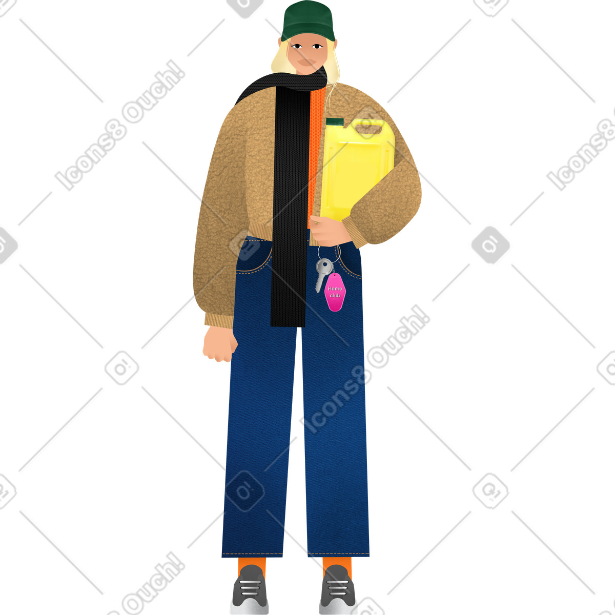 Young woman holding a pack of juice illustration in Patchwork style download in PNG, SVG