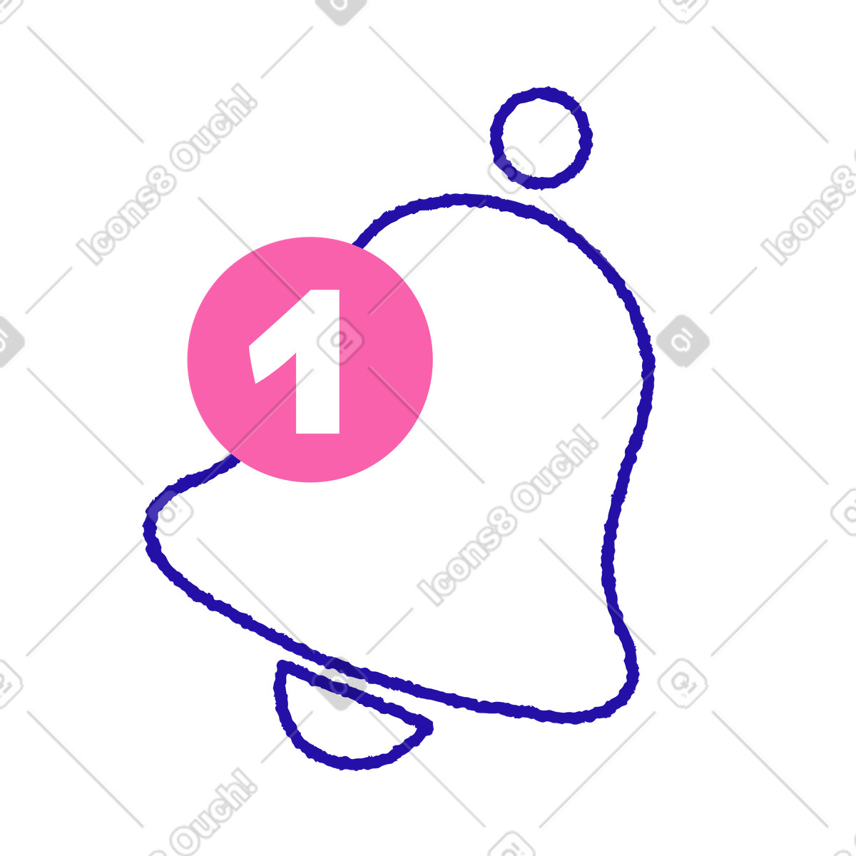 Notification bell with one message illustration in Whimsy style download in PNG, SVG