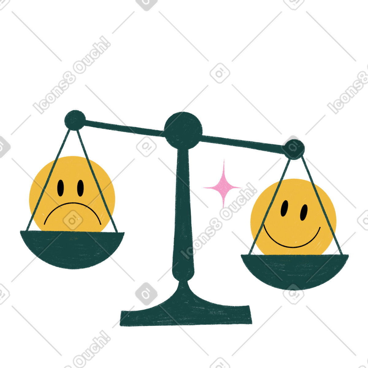 Ilustração de Smileys felizes e tristes na balança em no estilo Tutti para baixar em PNG, SVG