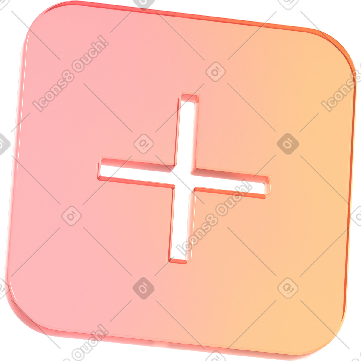 Illustration Carré rose avec plus dans le style 3D Glassy à télécharger aux formats PNG, SVG