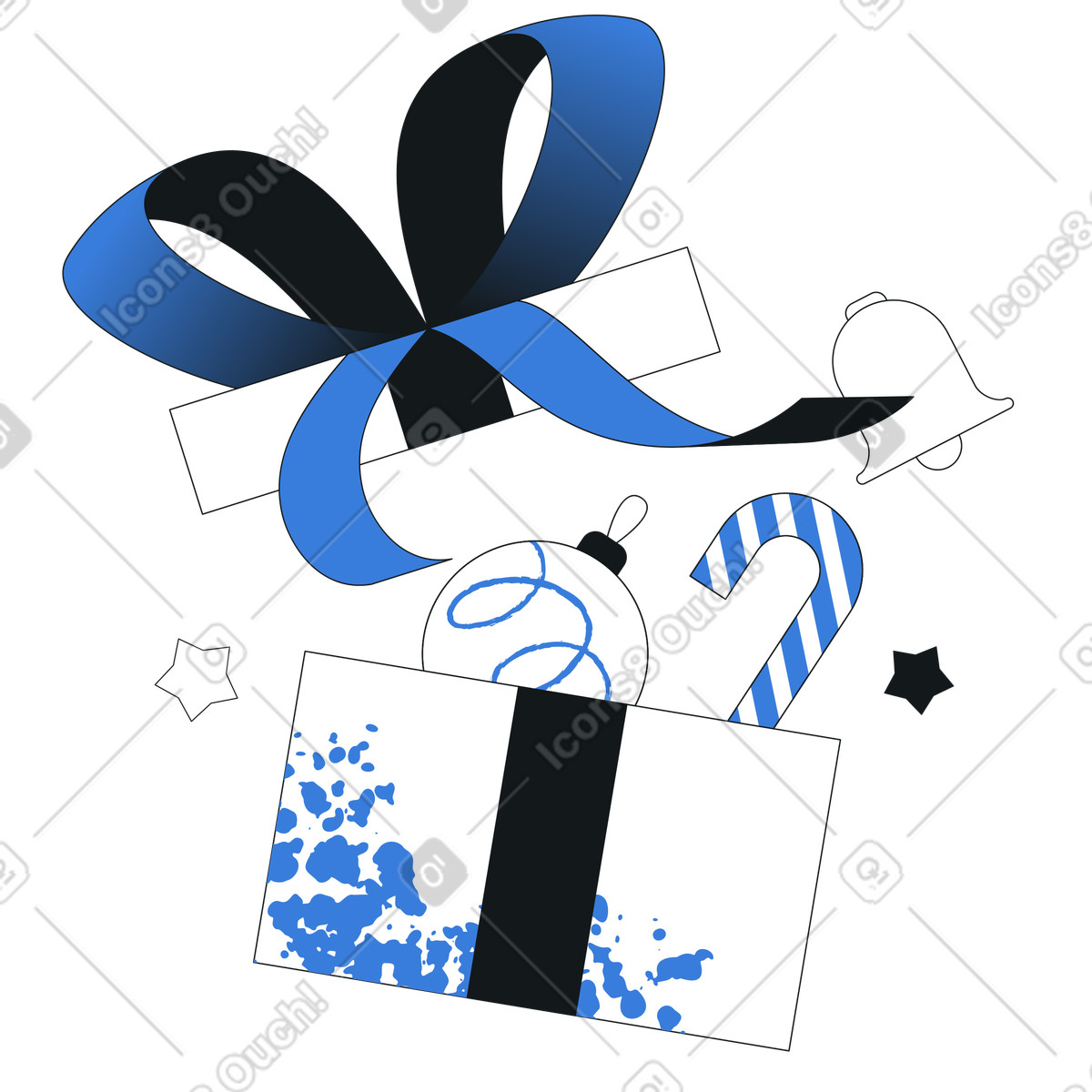 Gift box with Chritmas decorations, Christmas present illustration in Midnight style download in PNG, SVG