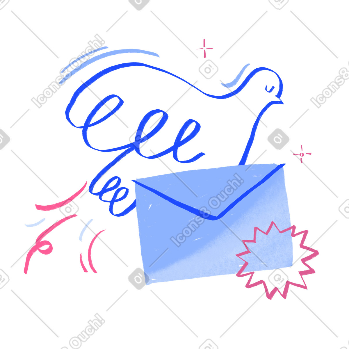 Quirky 스타일의 Pigeon carrying a letter 일러스트레이션 PNG, SVG 다운로드