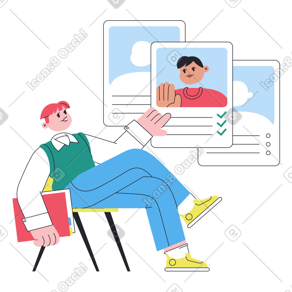 Personalvermittler, der den perfekten kandidaten findet animierte Illustration im Boba-Stil als Download in GIF, Lottie (JSON), AE