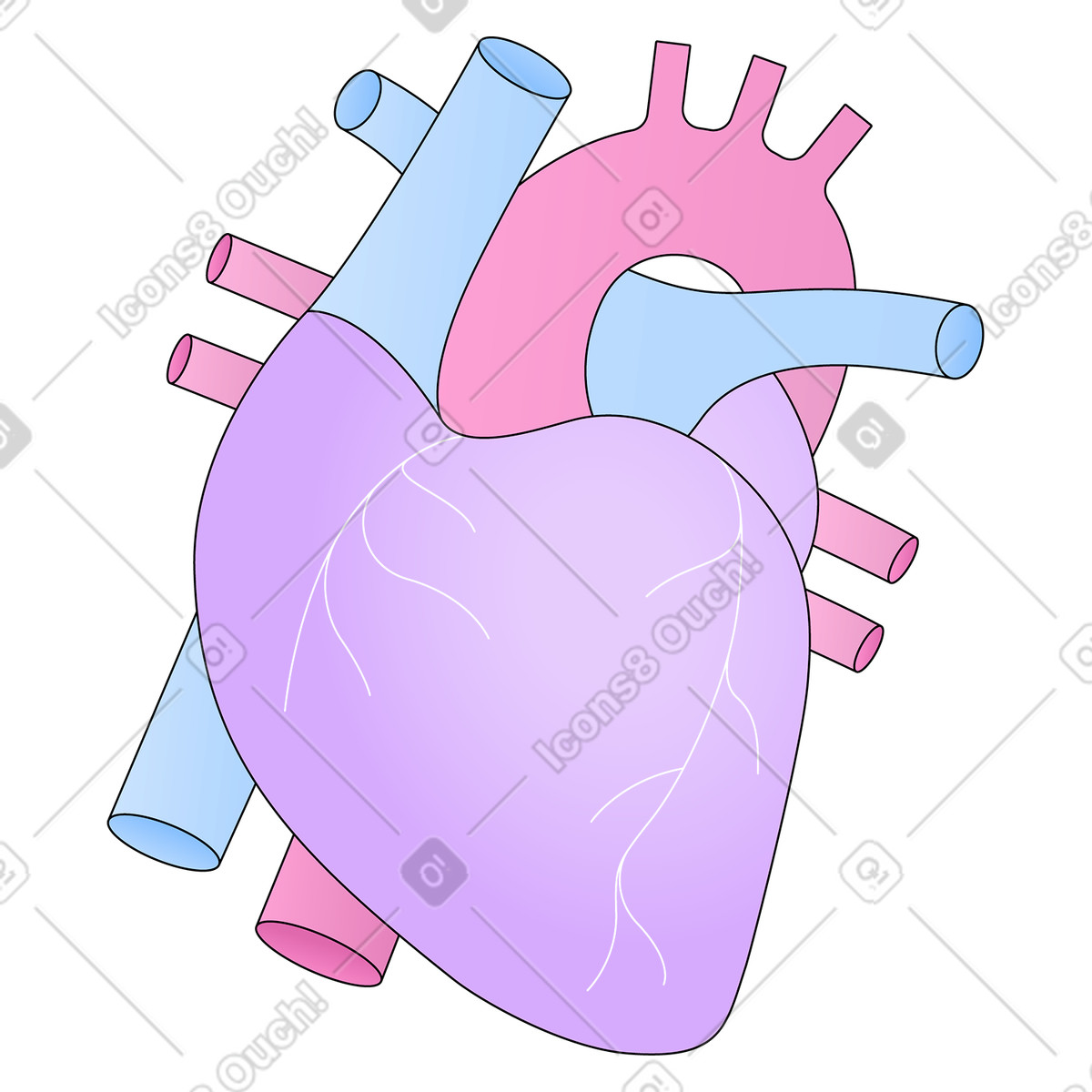 Ilustración Corazón anatómico holográfico en estilo Pop a descargar en PNG y SVG