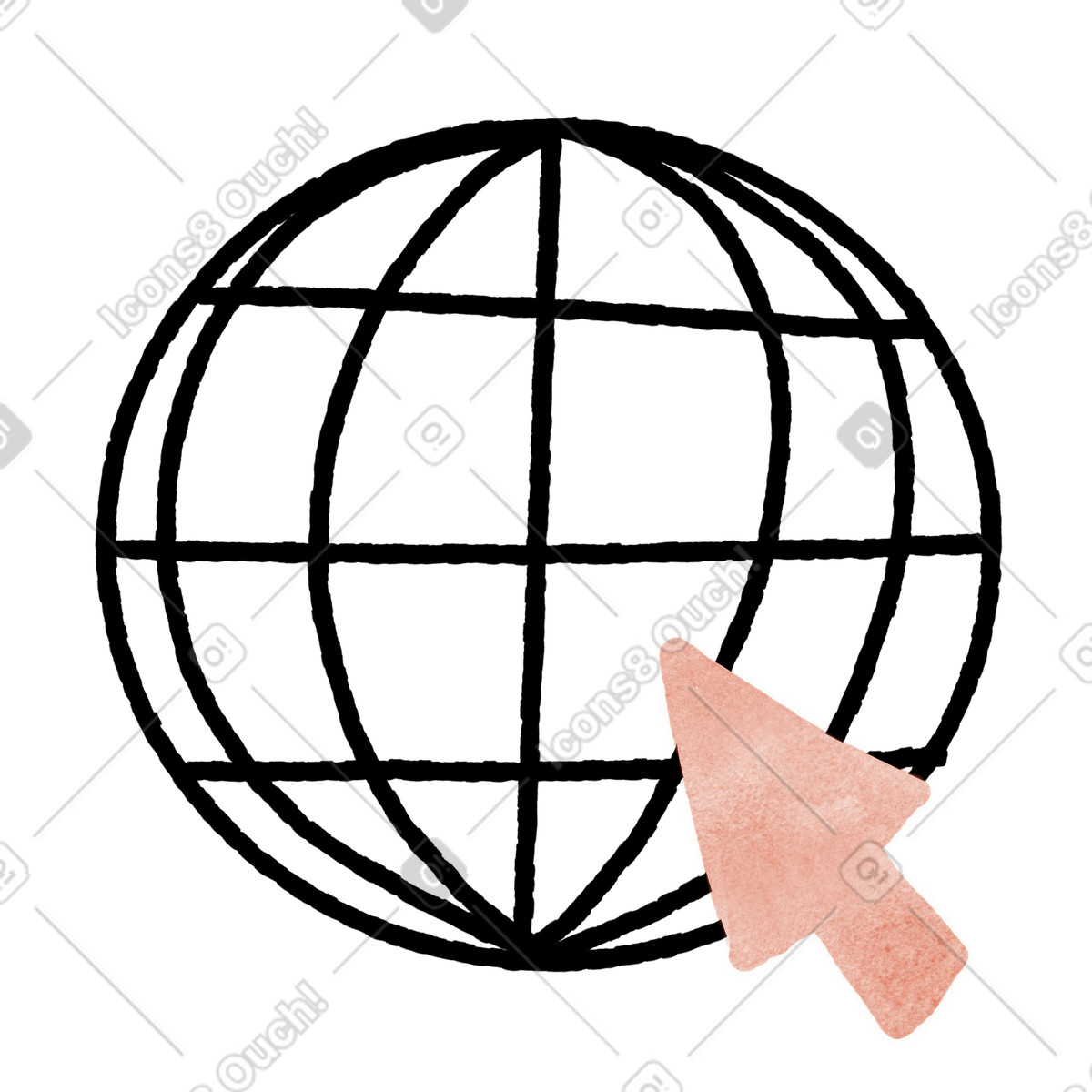 Anthropic Claude Hand Drawn スタイルの Cursor arrow clicking globe internet symbol for global web access のイラストをPNG、SVG形式でダウンロード