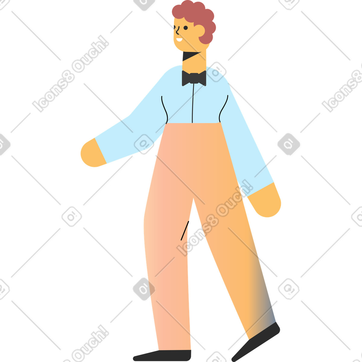 Groom with a bow tie in blue shirt illustration Marginalia style download PNG, SVG