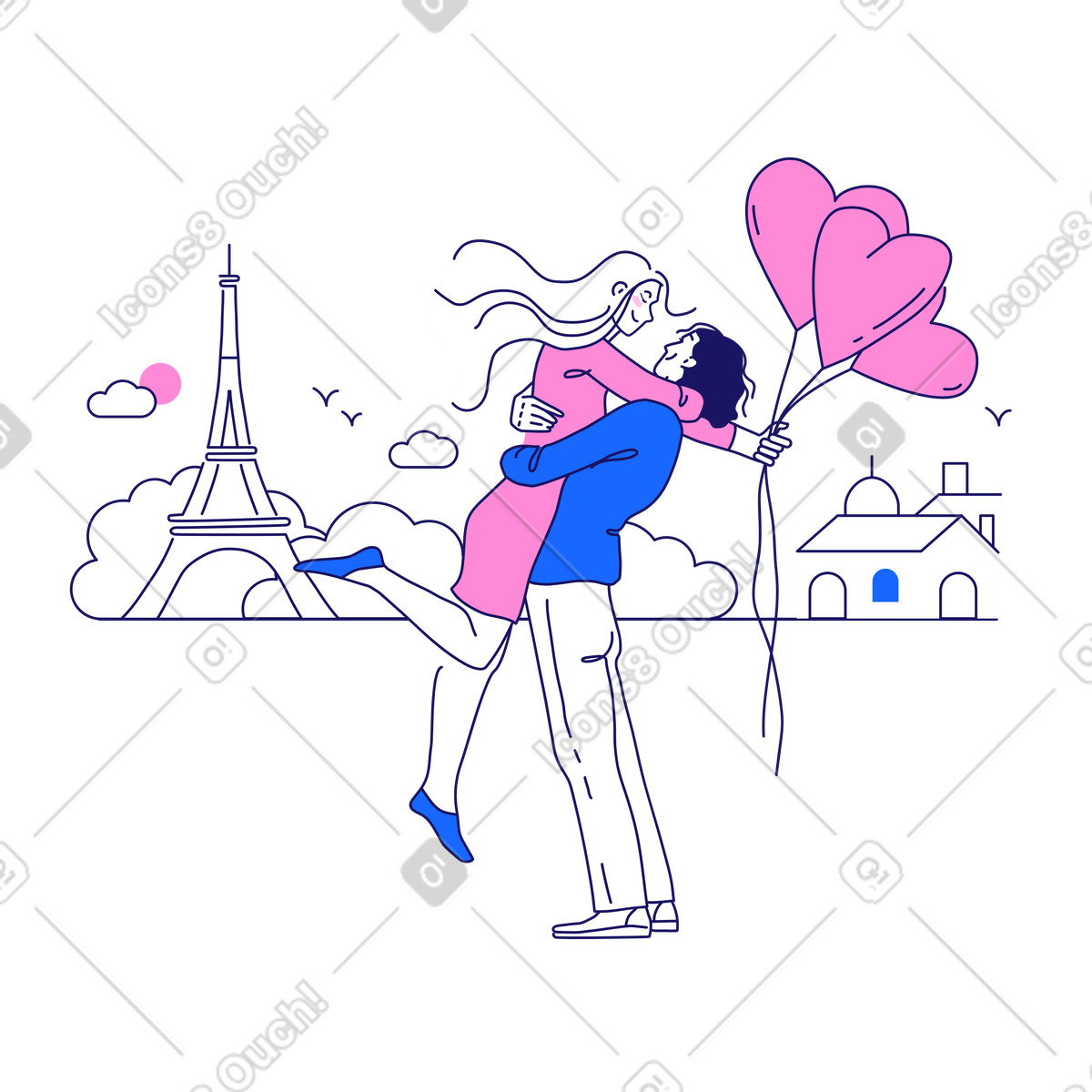 Valentinstag paar-Illustration im Matey-Stil als Download in PNG, SVG