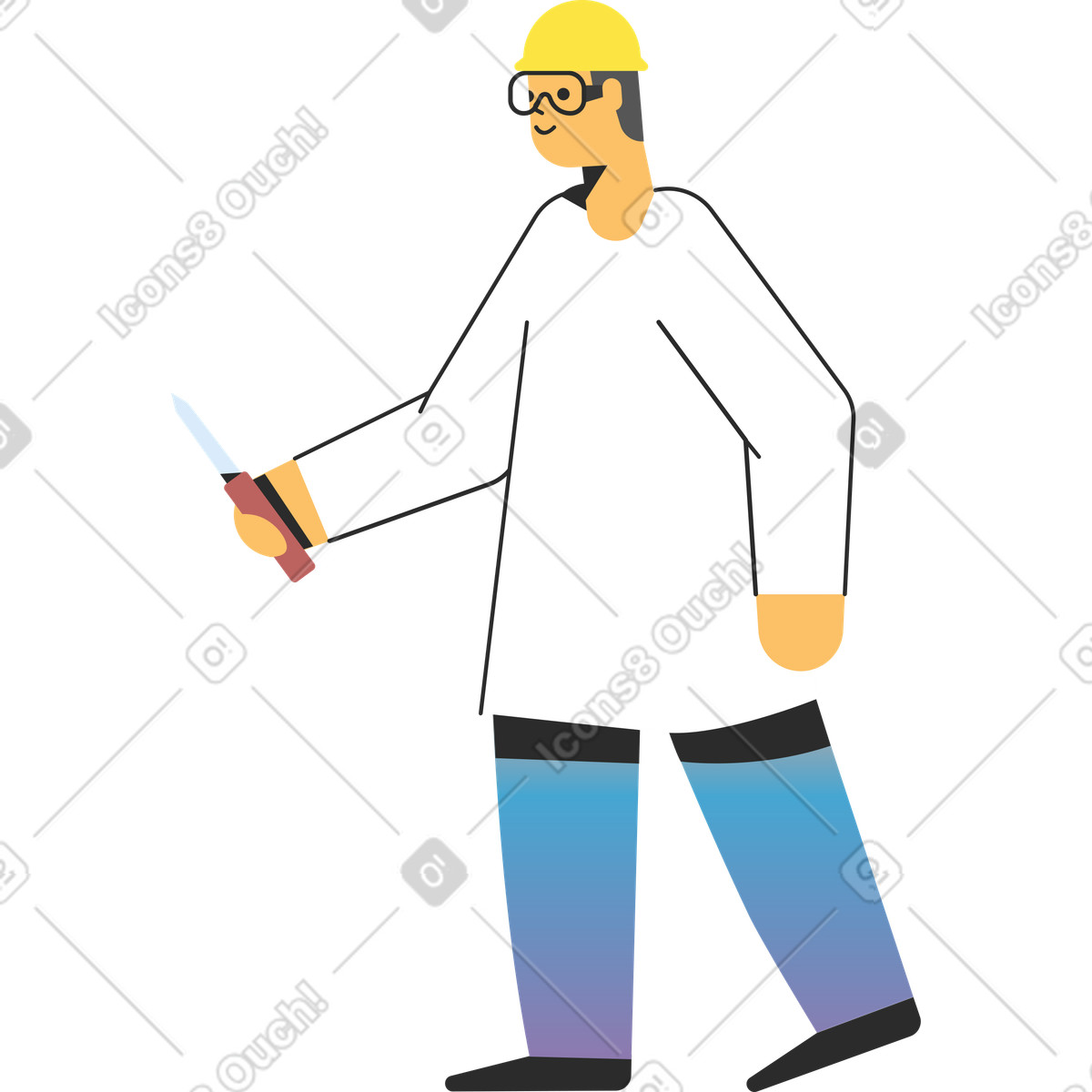 Ilustración Builder in a helmet with tool hand en estilo Marginalia descargar en PNG y SVG