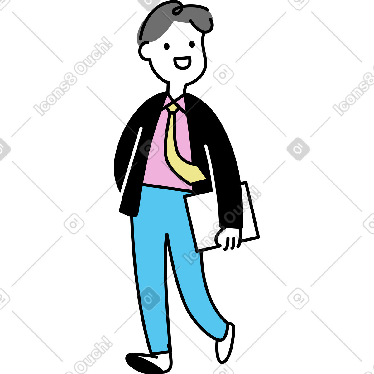 Young man in a suit with briefcase illustration Mochi style download PNG, SVG