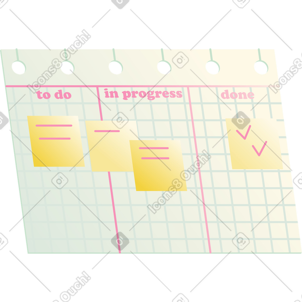 Illustration Tableau kanban sur feuille à carreaux dans le style Beam télécharger aux formats PNG, SVG