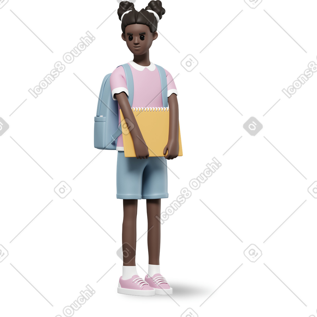 Schoolgirl with notebook and backpack illustrazione in stile 3D Casual life scarica in PNG, SVG