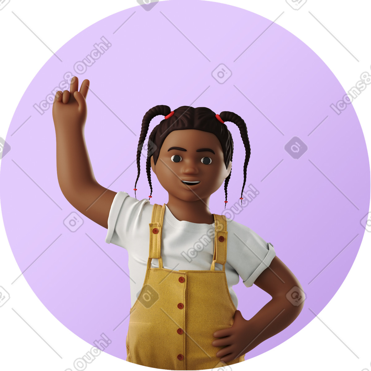 3D Business 스타일의 Girl showing victory hand 일러스트레이션 PNG, SVG 다운로드