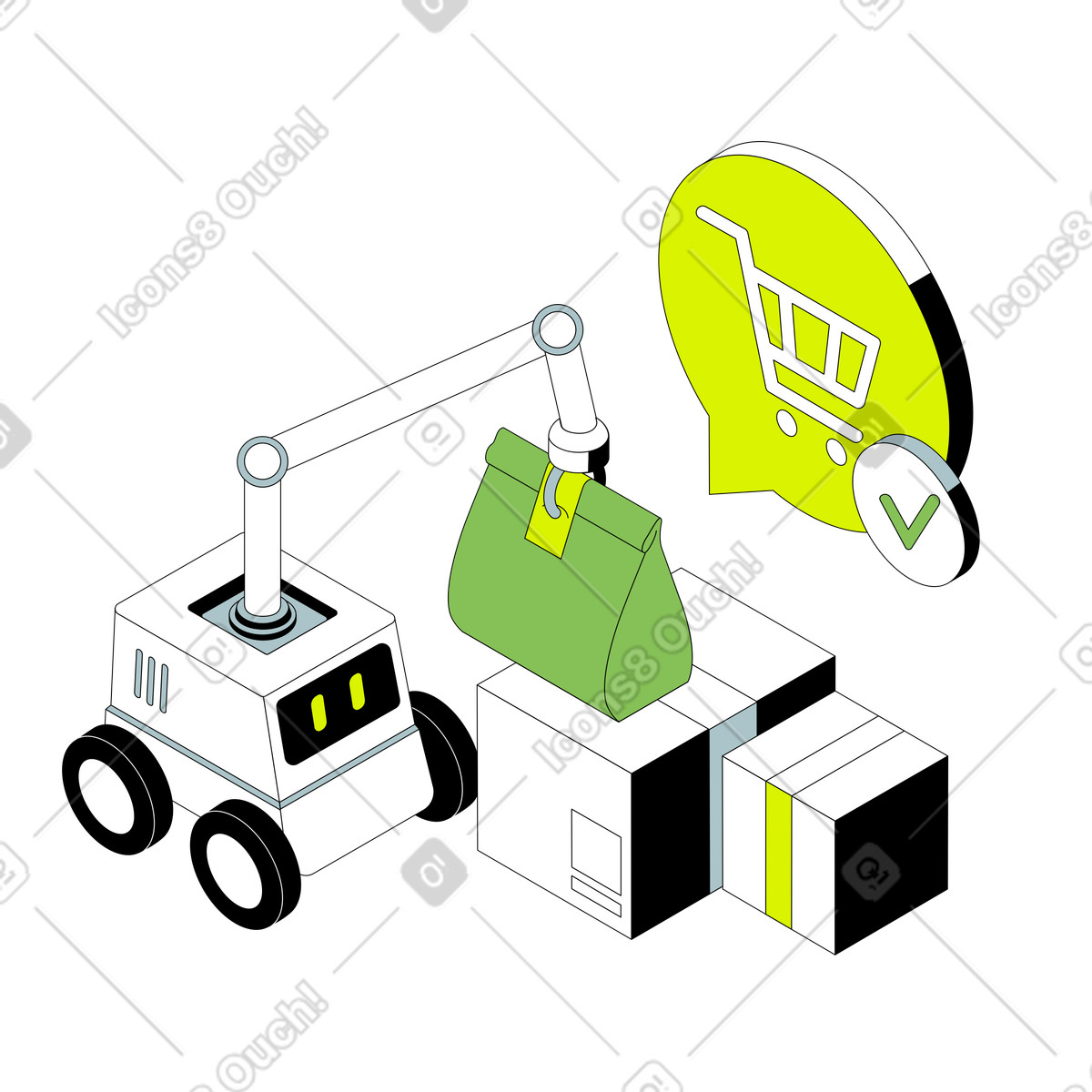 Ilustração de Robô entregando pedido em no estilo Isometric para baixar em PNG, SVG