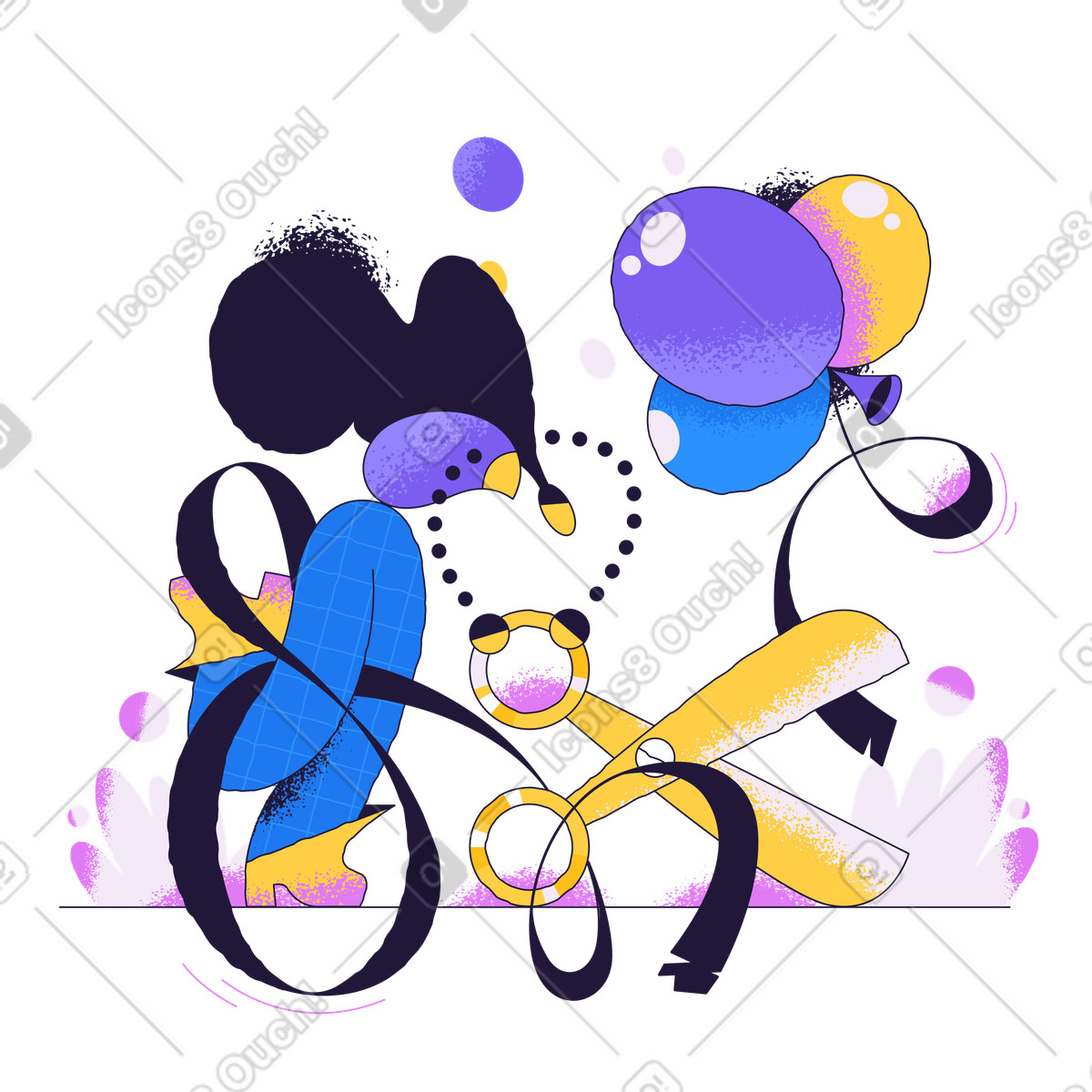 Cutting cable with scissors, Internet outage or disconnection issue illustration in Conifer style download in PNG, SVG