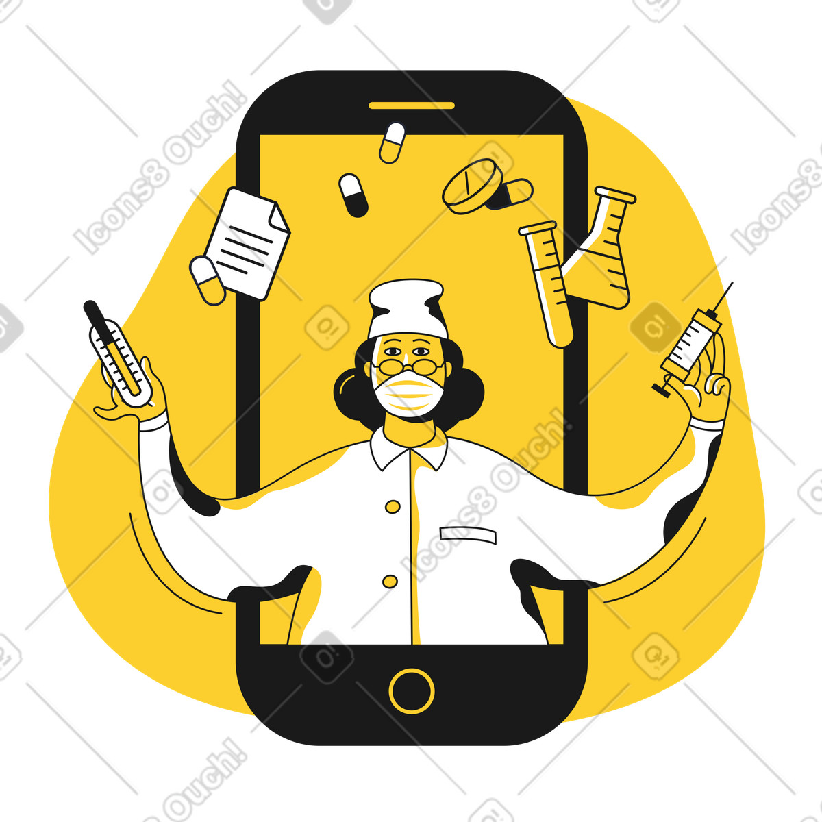Ilustración Cita médica o farmacia online en estilo Taxi a descargar en PNG y SVG