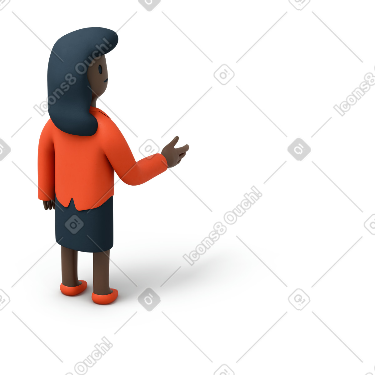 下载 3D Flame 风格的 黑人女商人伸出手的背影 插画，支持 PNG、SVG 格式