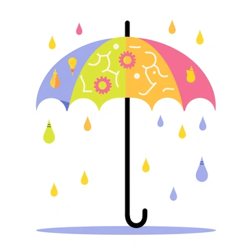 An umbrella with a brain design, sheltering from a storm of ideas