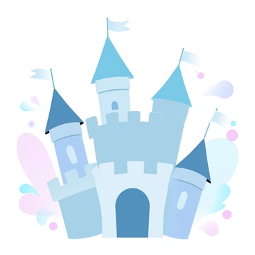 A large castle constructed from an intricate arrangement of layered paper clips. The castle features multiple towers, each topped with tiny flags that flutter gently. The structural elements of the castle are detailed, showcasing the unique shapes of the paper clips. The background includes a soft gradient of pastel colors that enhances the whimsical appearance of the scene.
