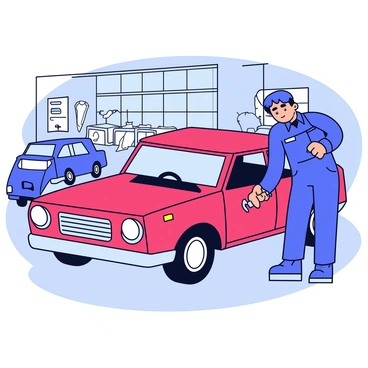 A mechanic working on a car in a busy auto repair shop