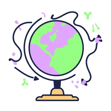 A globe is positioned on a wooden stand, showcasing detailed continents and oceans. Surrounding the globe, there are multiple arrows indicating trade routes between different continents. Each arrow is directed from one continent to another, demonstrating the flow of goods and resources. The globe is set against a plain background, allowing the focus to remain on the intricate details of the globe and the vivid arrows.