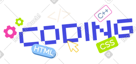 Codage de lettrage avec engrenages et texte de signe de code PNG, SVG