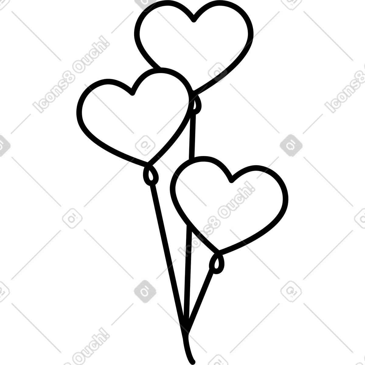 Ilustração de Balloons heart shaped floating upward with curved strings and highlights em no estilo Notion Line Art para baixar em PNG, SVG