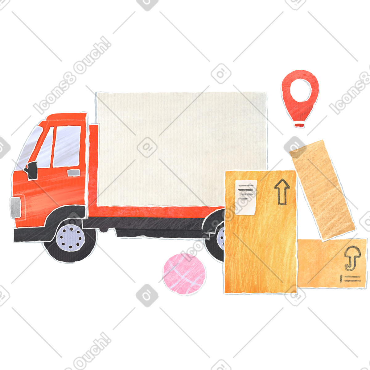 Crafty スタイルの Red truck transports boxes of stuff to a certain point のイラストをPNG、SVG形式でダウンロード