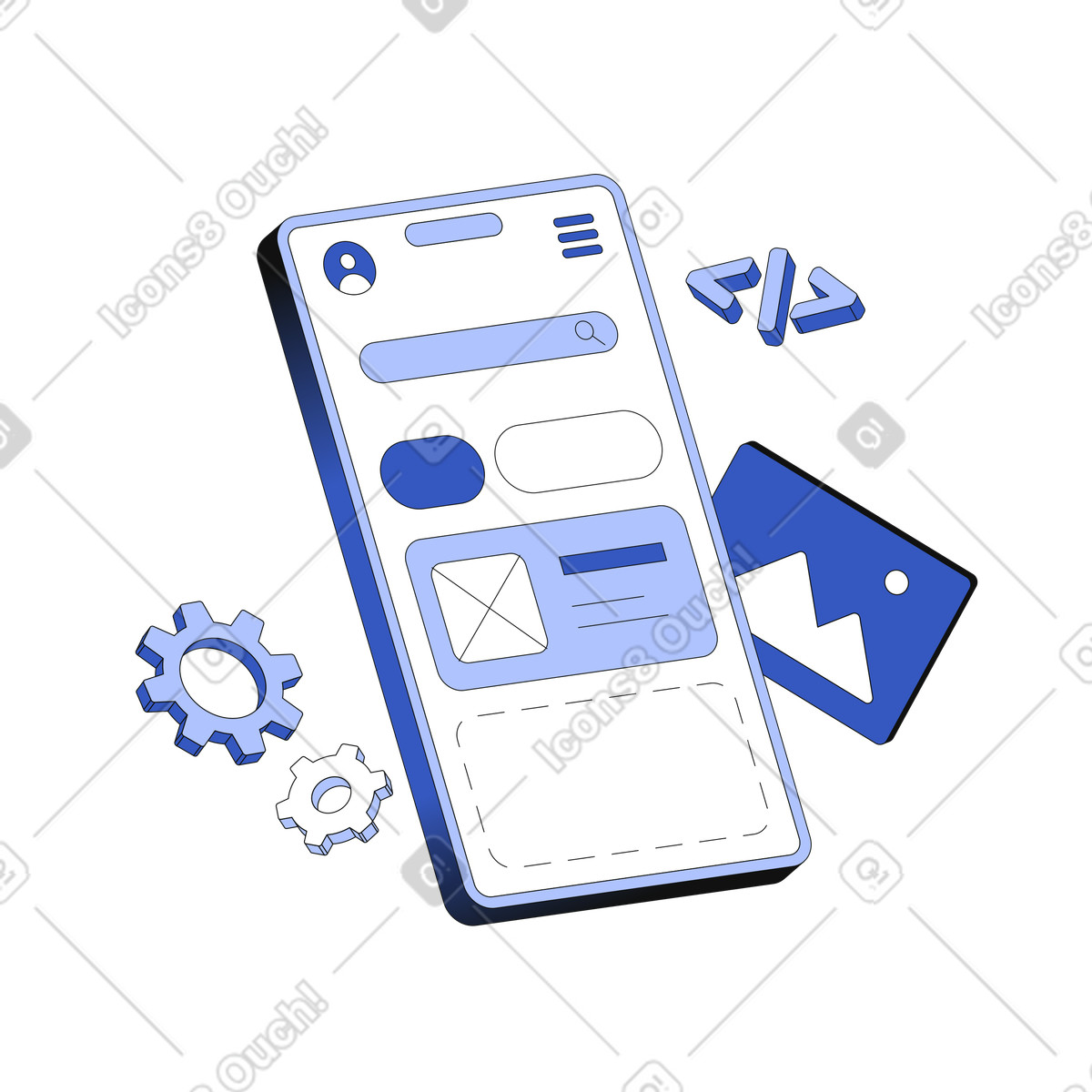 Mobile app development and web development illustration in PNG, SVG