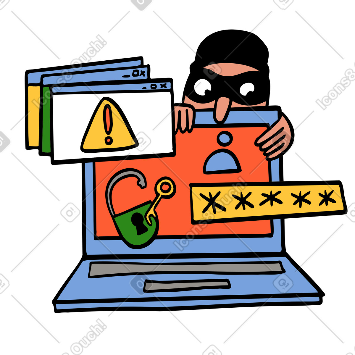 Datendiebstahl durch passwort-hacking-Illustration im Comic-Stil als Download in PNG, SVG