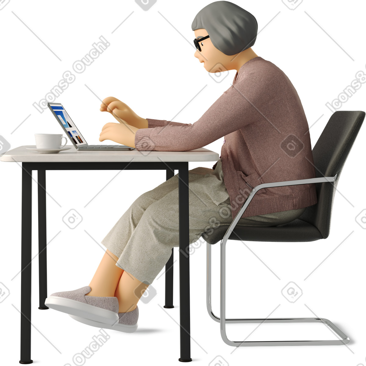 Elderly woman working with laptop illustration clipart images and graphics collection