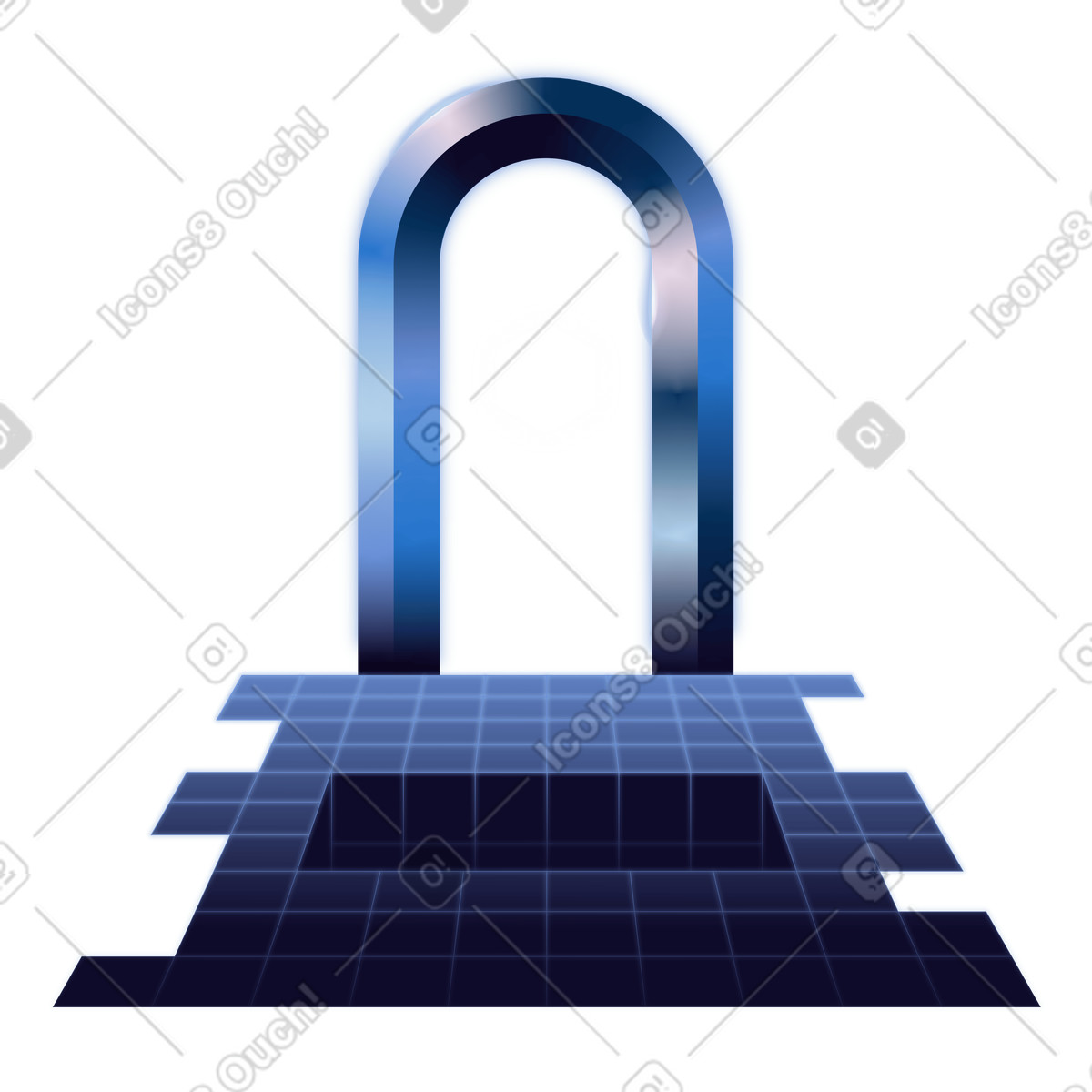Portal with hexagon, Digital platform architecture, System access illustration in PNG, SVG