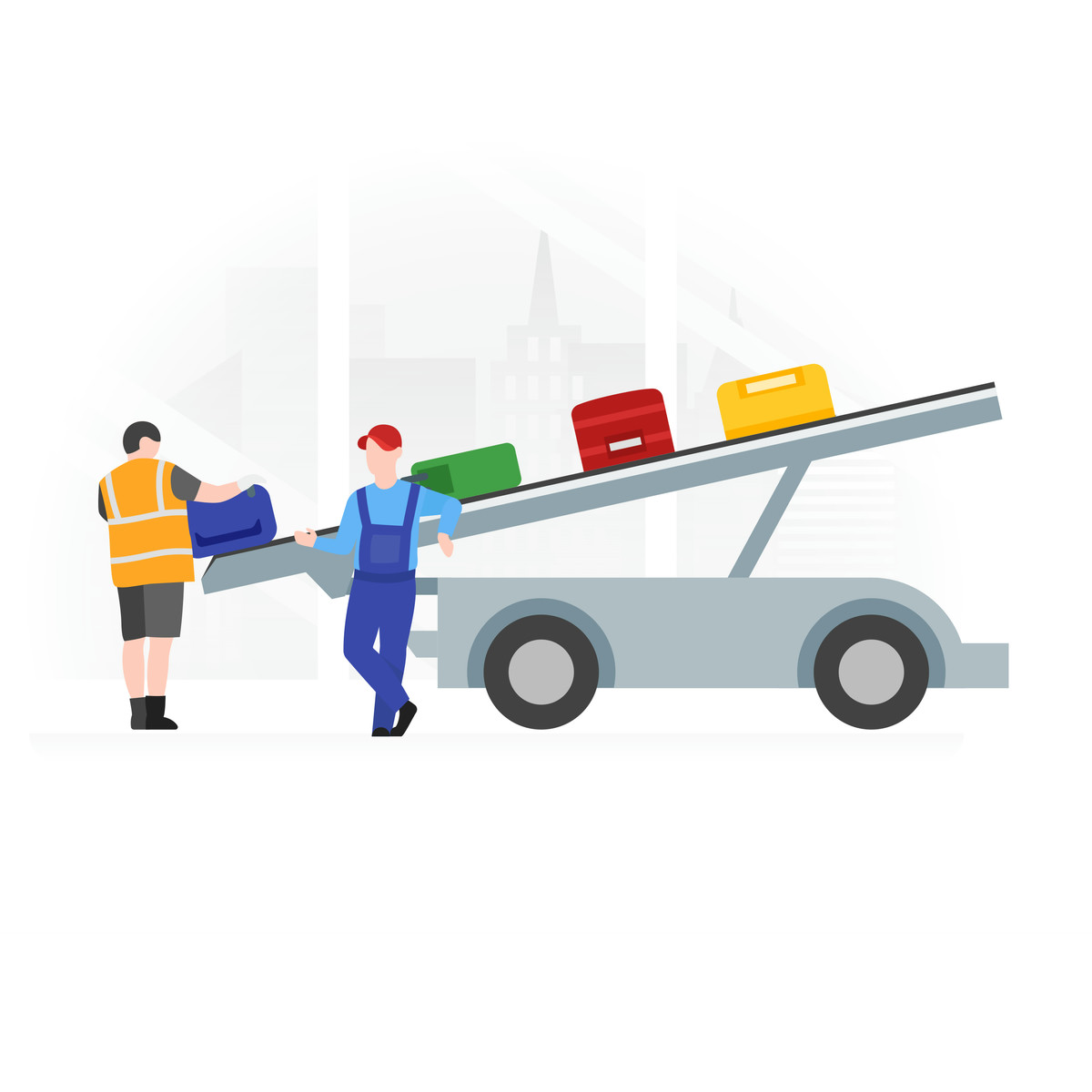 Airport workers-Illustration im Fogg-Stil als Download in PNG, SVG