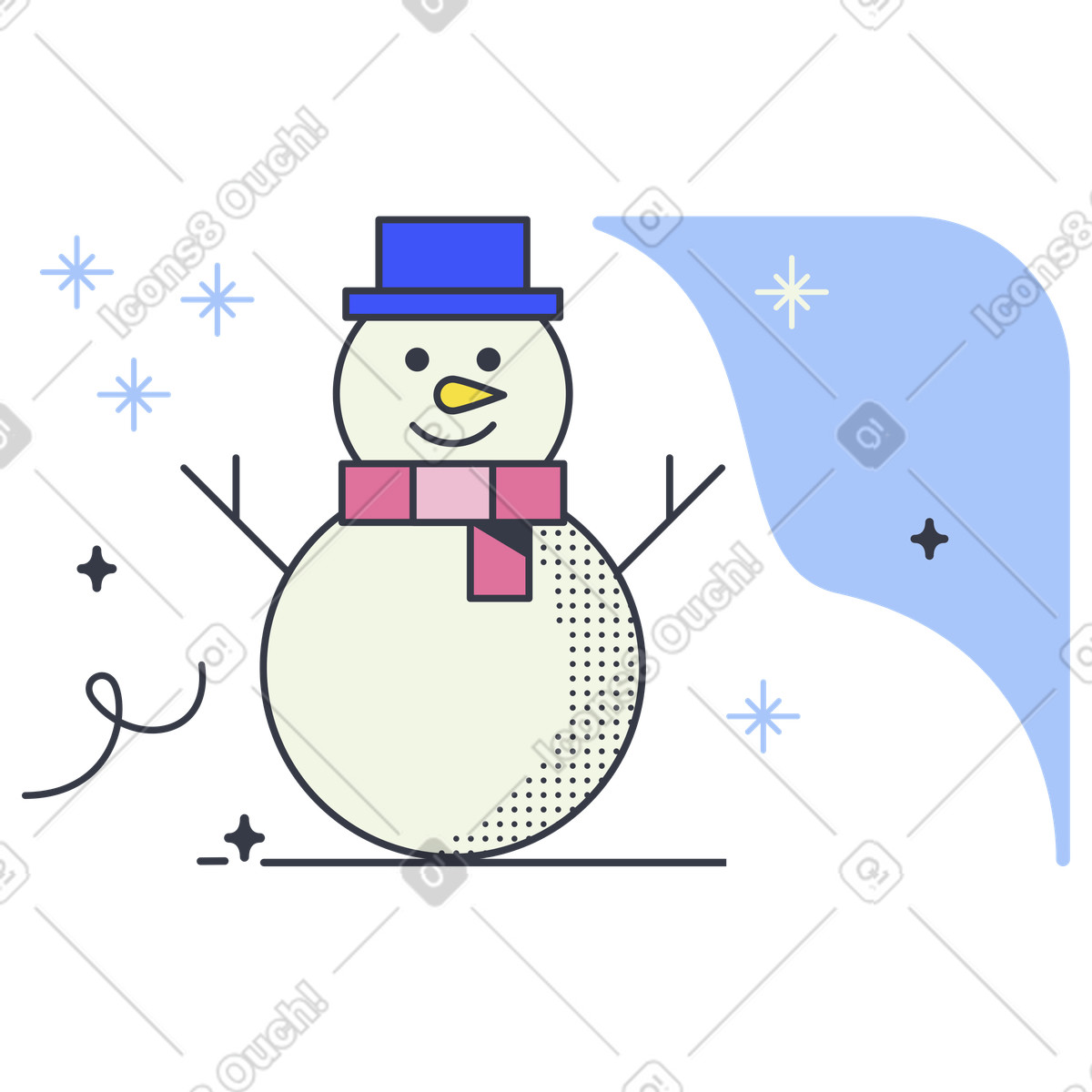 Snowman wearing top hat and scarf, Winter holiday character illustration in Abstract style download in PNG, SVG