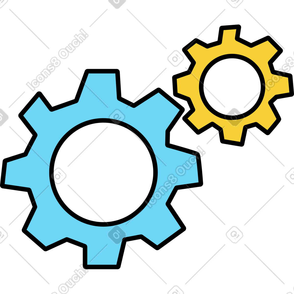 Large and small cogwheels, workflow illustration in Wiggle style download in PNG, SVG